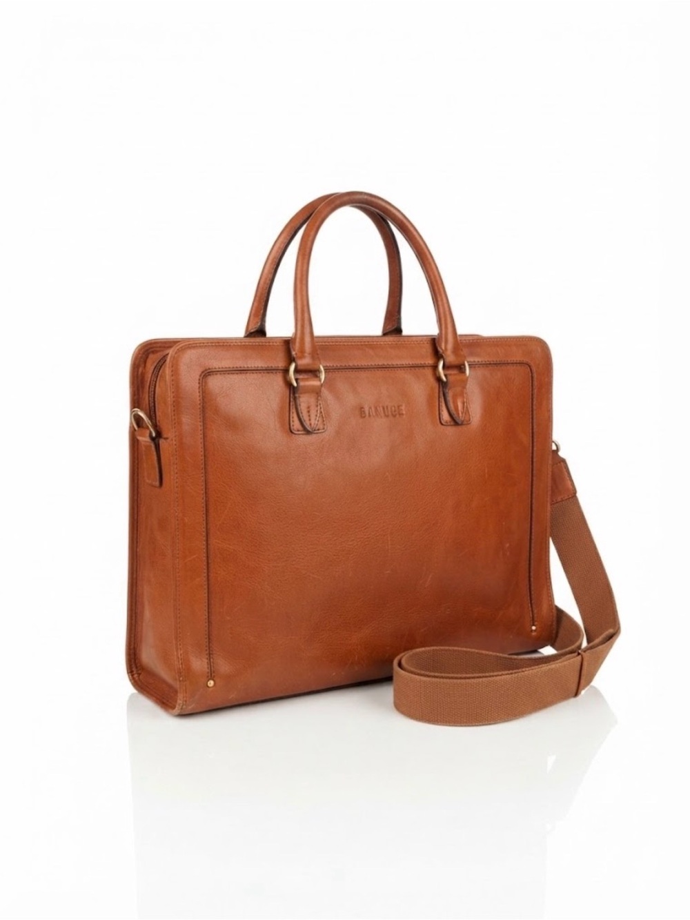BANUCE VTG Style Brown Genuine Leather Laptop Briefcase Satchel Made in Italy
